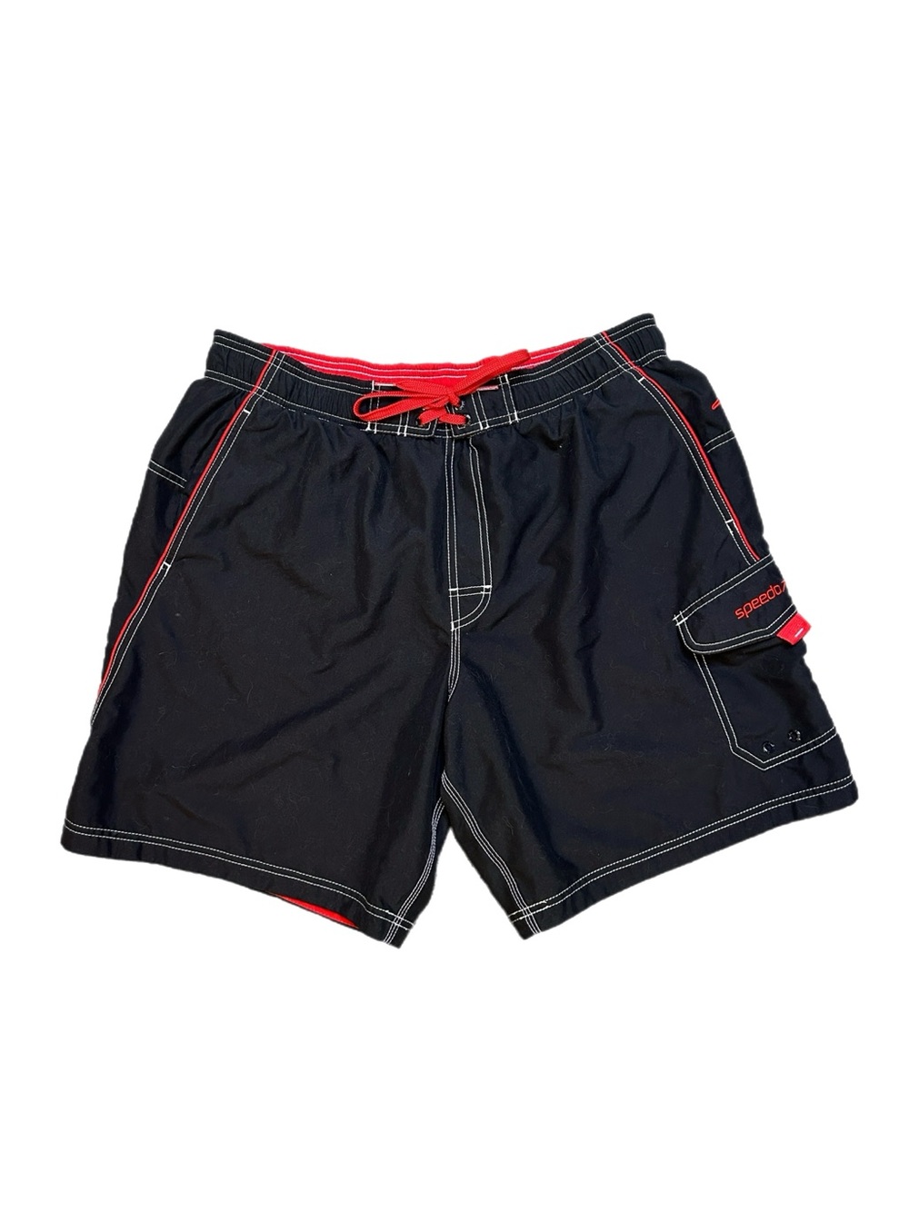 Speedo Black Swim Trunk Shorts with Red Accents